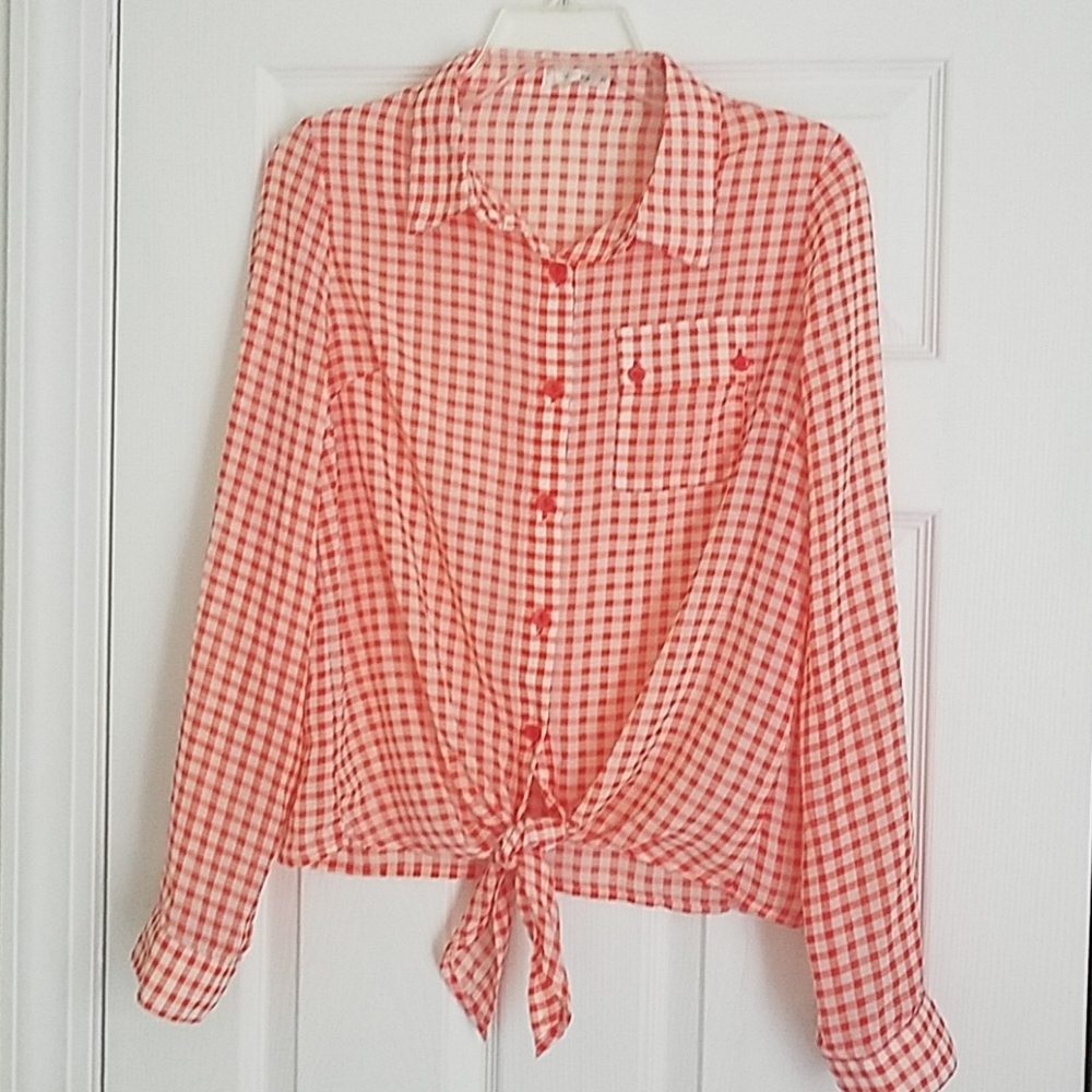 Timing chiffon button down plaid Size XL